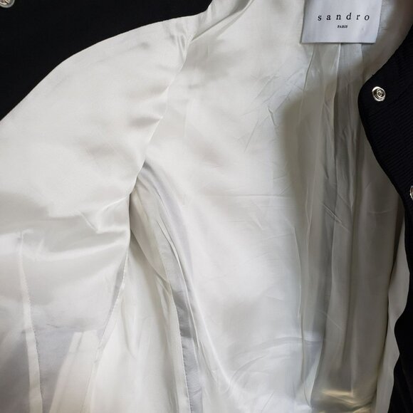 Sandro Paris Black Ribbed Cropped Jacket Minimalist Capsule Wardrobe Classic - Picture 7 of 13